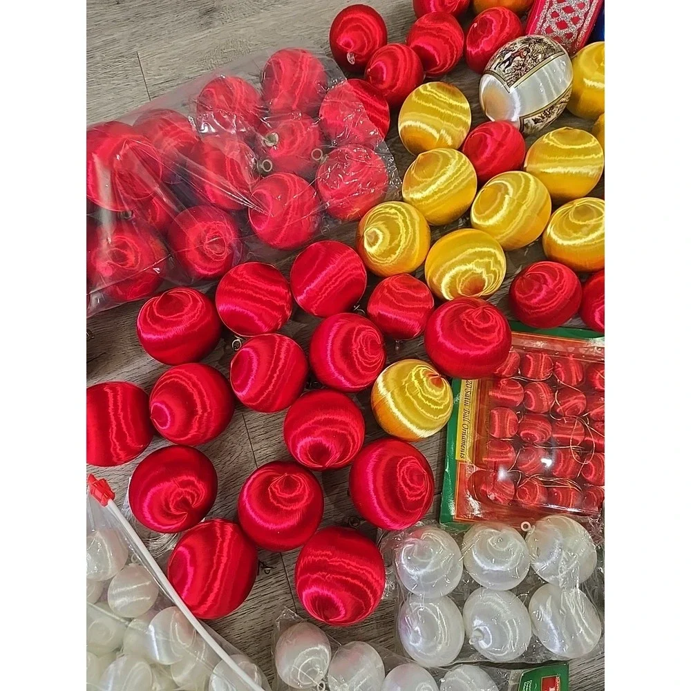 Vintage Joybright Satin Red Yellow Blue White Ball Christmas‎ Ornaments Lot 100+